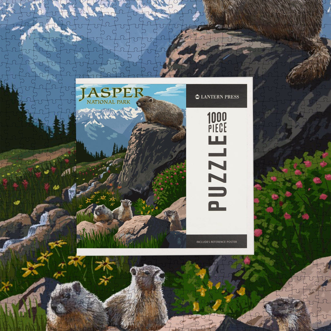 Jasper National Park, Canada, Marmots, Painterly, Jigsaw Puzzle Puzzle Lantern Press 