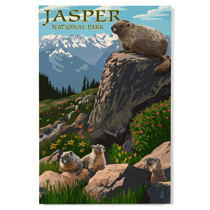 Jasper National Park, Canada, Marmots, Painterly, Wood Signs and Postcards Wood Lantern Press 