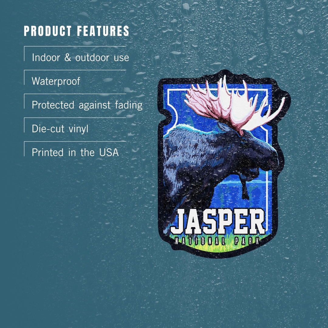 Jasper National Park, Canada, Moose at Night, Contour, Vinyl Sticker - Lantern Press