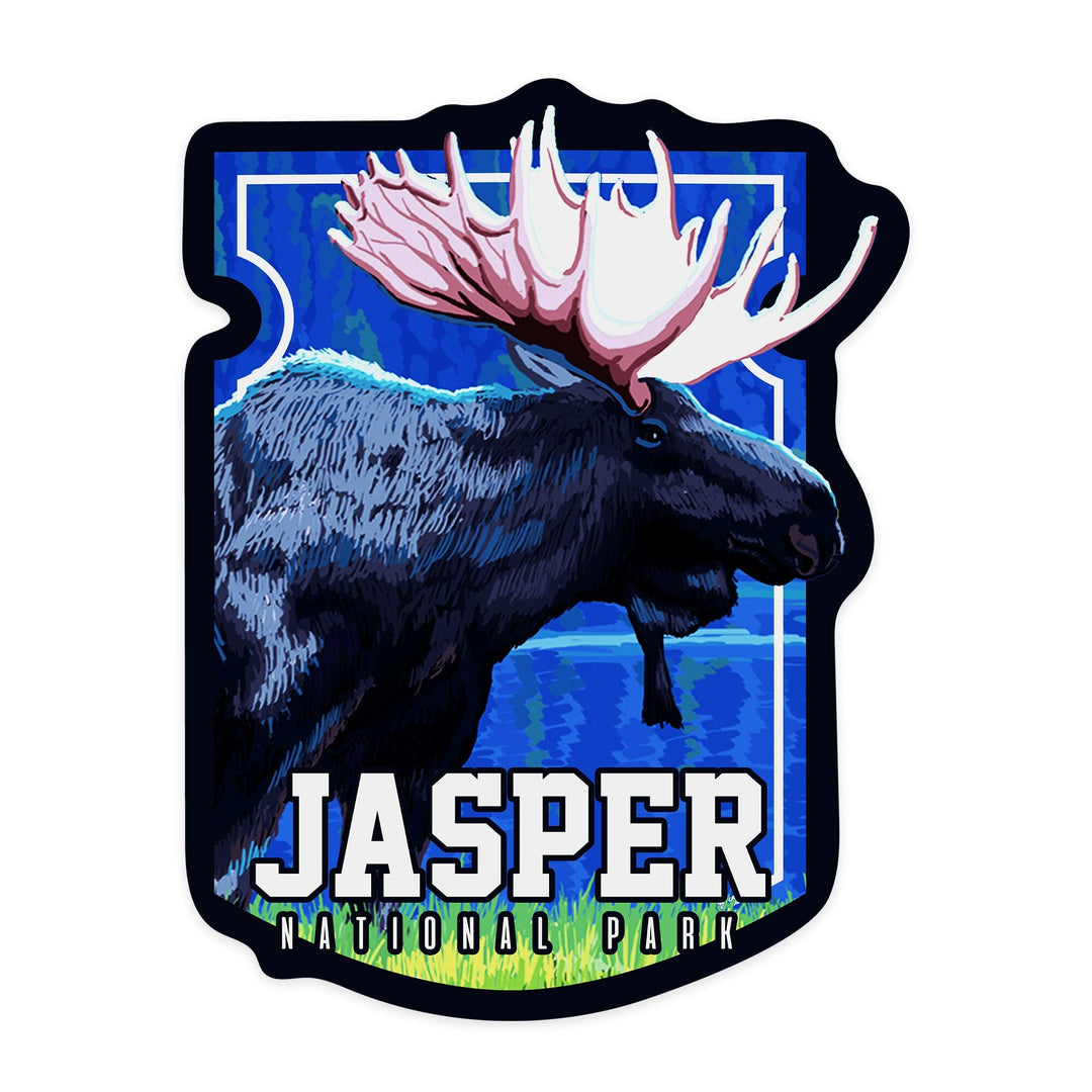 Jasper National Park, Canada, Moose at Night, Contour, Vinyl Sticker - Lantern Press