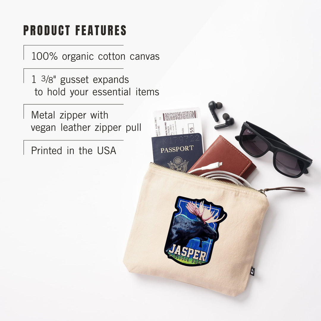 Jasper National Park, Canada, Moose at Night,, Organic Cotton Zipper Pouch, Go Bag Go Bag Lantern Press 