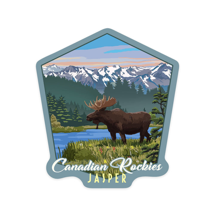 Jasper National Park, Canada, Moose, Summer Scene, Contour, Vinyl Sticker Sticker Lantern Press 