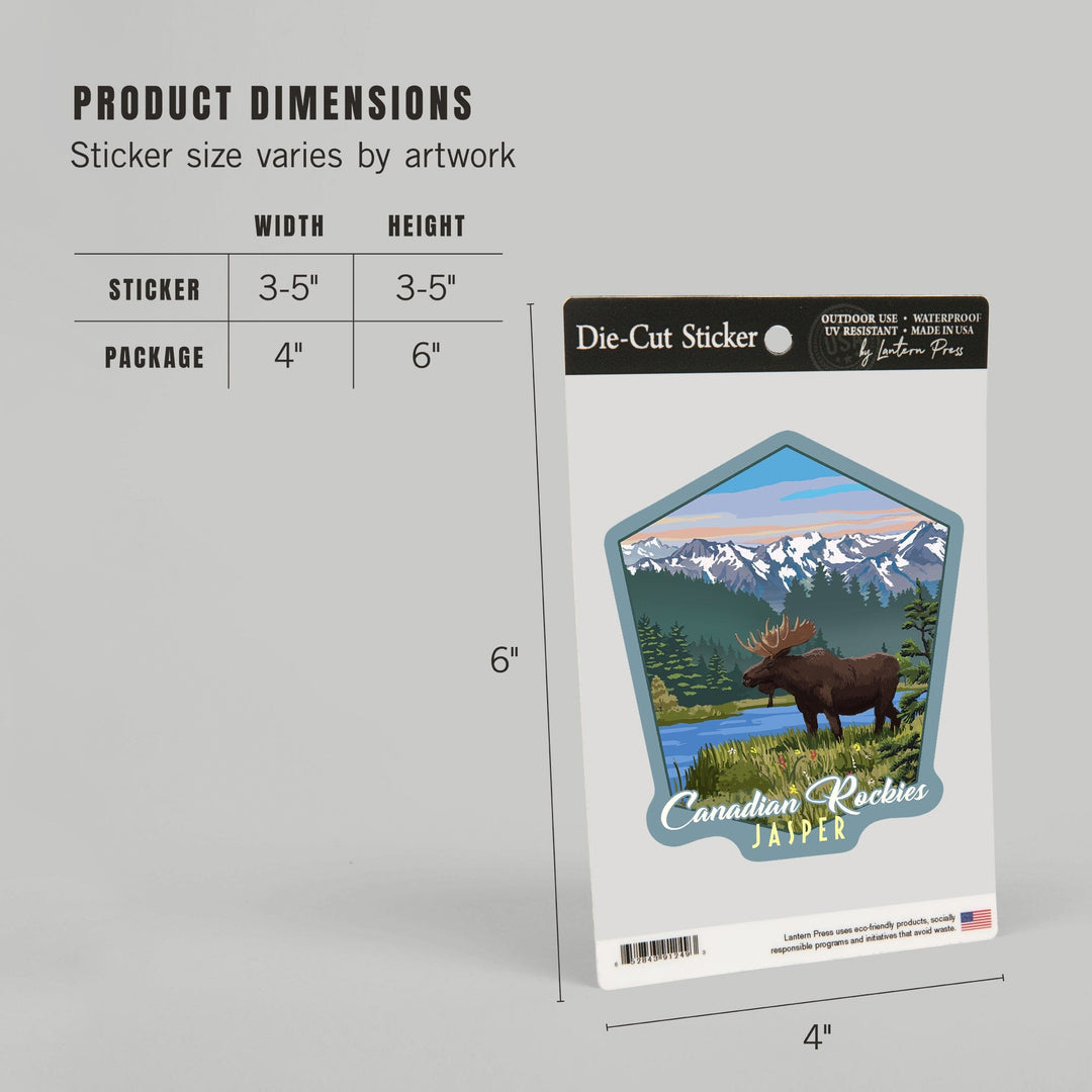 Jasper National Park, Canada, Moose, Summer Scene, Contour, Vinyl Sticker Sticker Lantern Press 