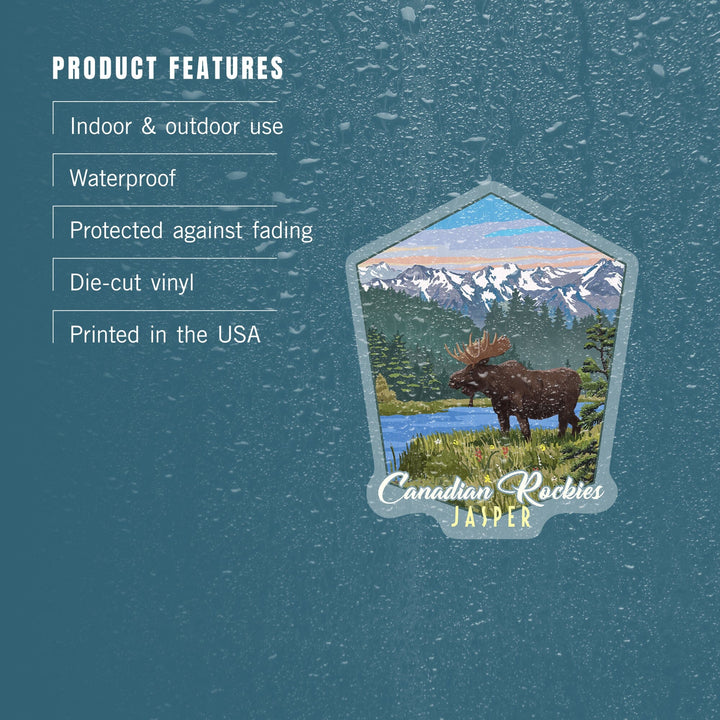 Jasper National Park, Canada, Moose, Summer Scene, Contour, Vinyl Sticker Sticker Lantern Press 