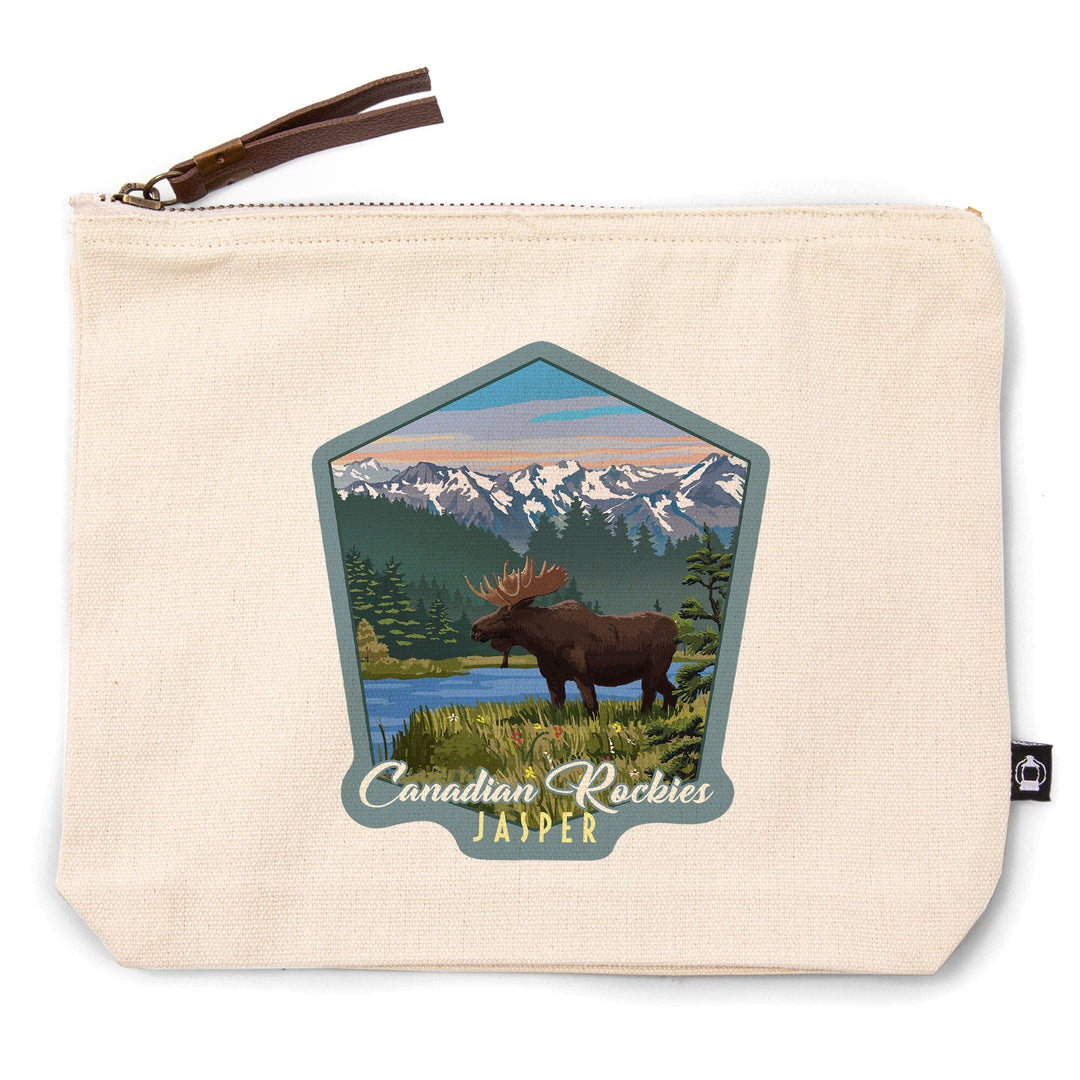 Jasper National Park, Canada, Moose, Summer Scene,, Organic Cotton Zipper Pouch, Go Bag Go Bag Lantern Press 