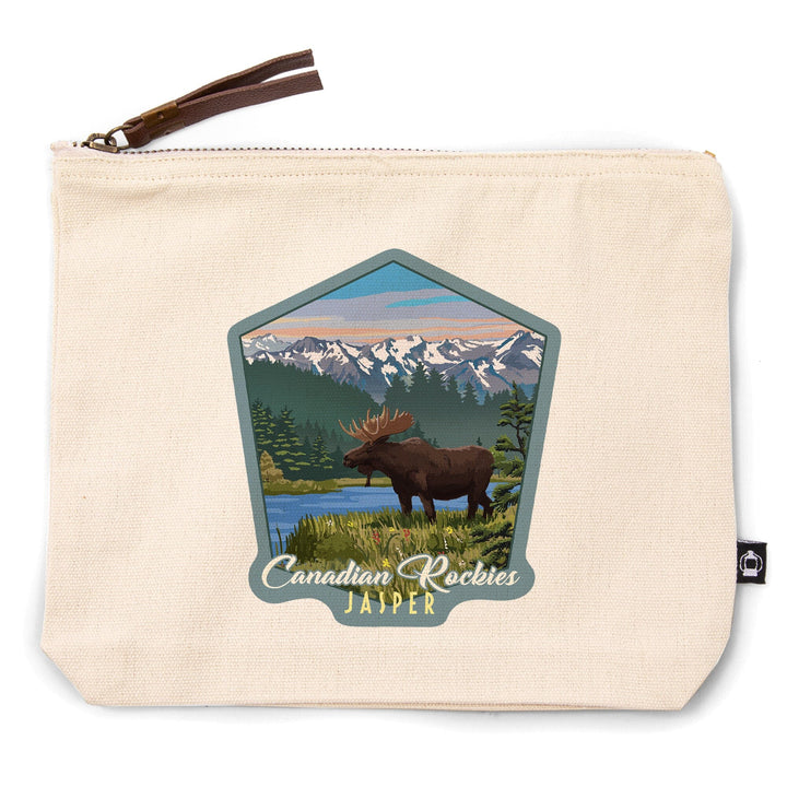 Jasper National Park, Canada, Moose, Summer Scene,, Organic Cotton Zipper Pouch, Go Bag Go Bag Lantern Press 