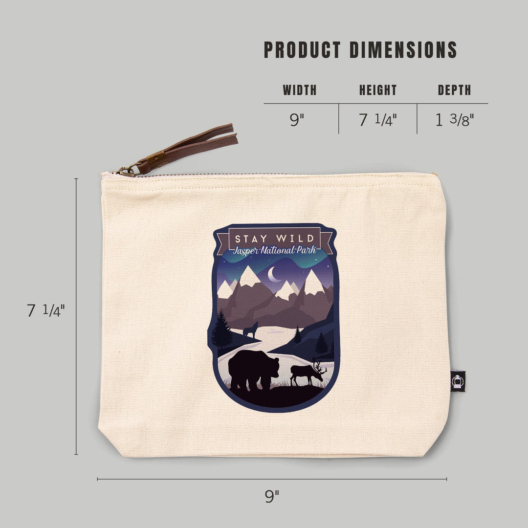 Jasper National Park, Canada, Northern Lights, Night Scene, Stay Wild, Bear and Mountain Silhouette, Organic Cotton Zipper Pouch, Go Bag Go Bag Lantern Press 