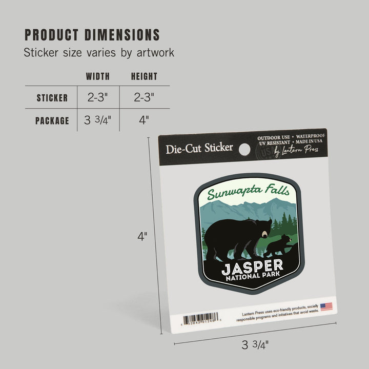 Jasper National Park, Canada, Sunwapta Falls, Black Bear & Cub, Contour, Lantern Press Artwork, Vinyl Sticker Sticker Lantern Press 