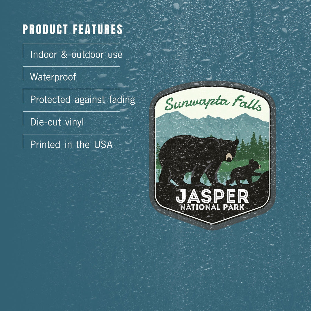 Jasper National Park, Canada, Sunwapta Falls, Black Bear & Cub, Contour, Lantern Press Artwork, Vinyl Sticker Sticker Lantern Press 