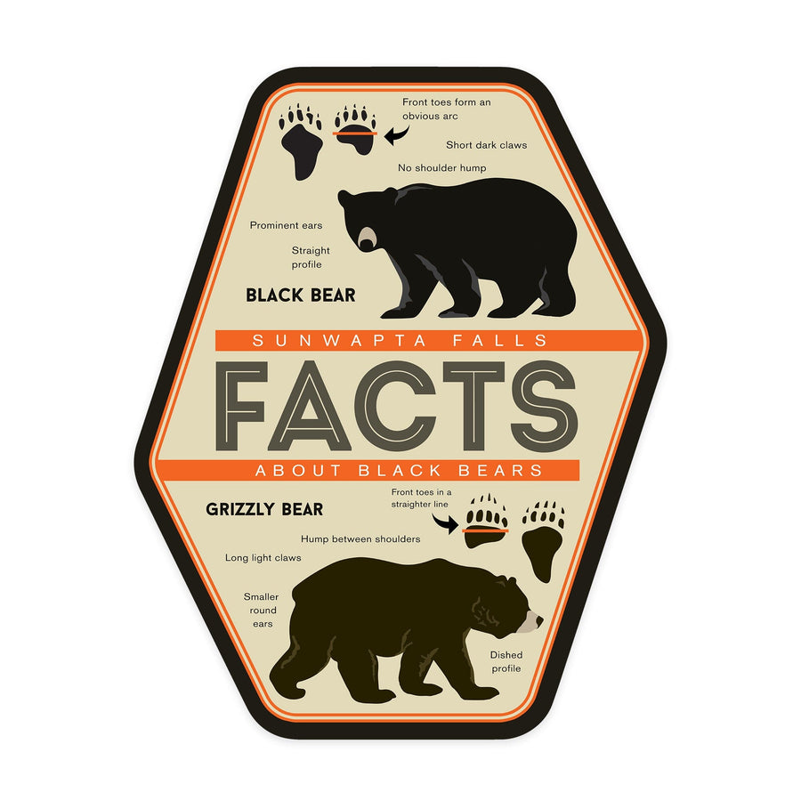 Jasper National Park, Canada, Sunwapta Falls, Facts About Bears, Contour, Vinyl Sticker - Lantern Press