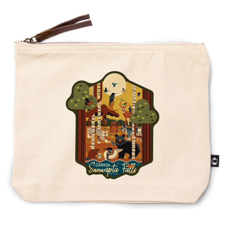 Jasper National Park, Canada, Sunwapta Falls, Forest Animals, Geo,, Organic Cotton Zipper Pouch, Go Bag Go Bag Lantern Press 