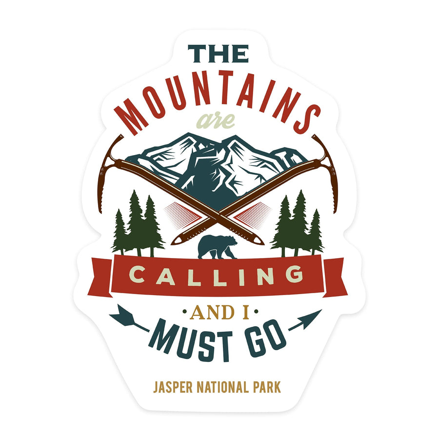 Jasper National Park, Canada, The Mountains are Calling, Bear and Mountains, Contour, Vinyl Sticker Sticker Lantern Press 