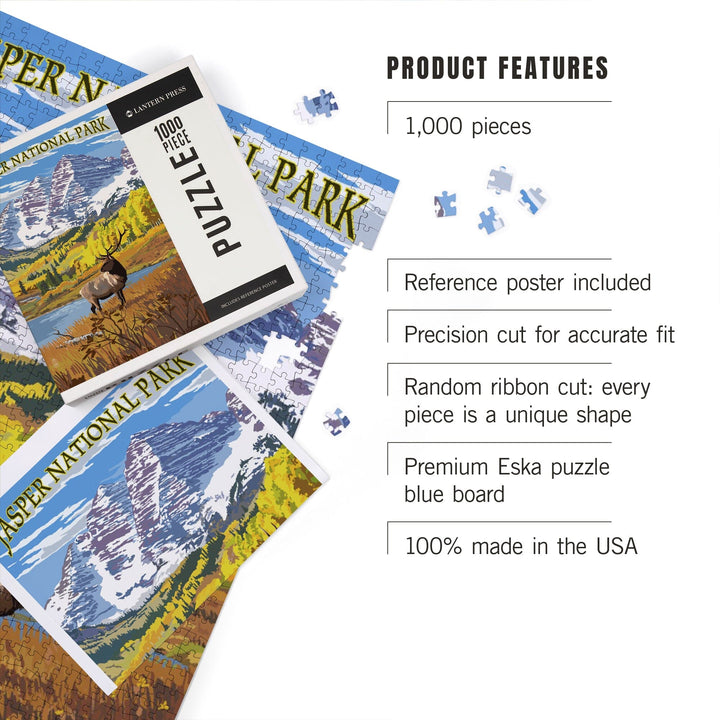 Jasper National Park, Maroon Bells and Elk, Jigsaw Puzzle Puzzle Lantern Press 