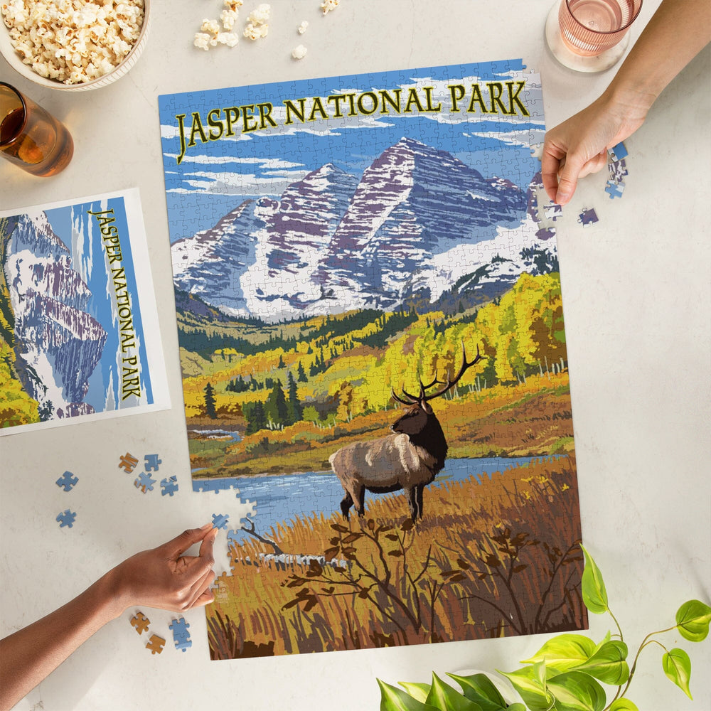 Jasper National Park, Maroon Bells and Elk, Jigsaw Puzzle Puzzle Lantern Press 
