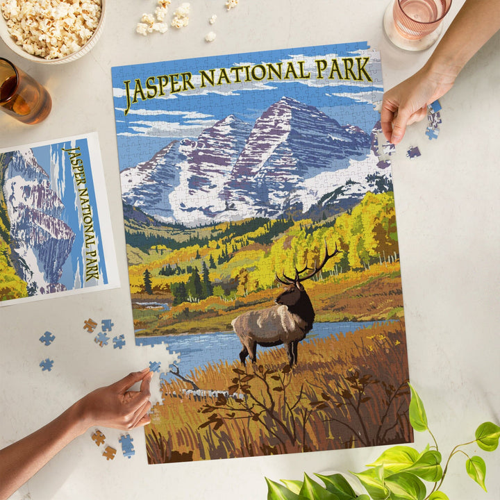 Jasper National Park, Maroon Bells and Elk, Jigsaw Puzzle Puzzle Lantern Press 