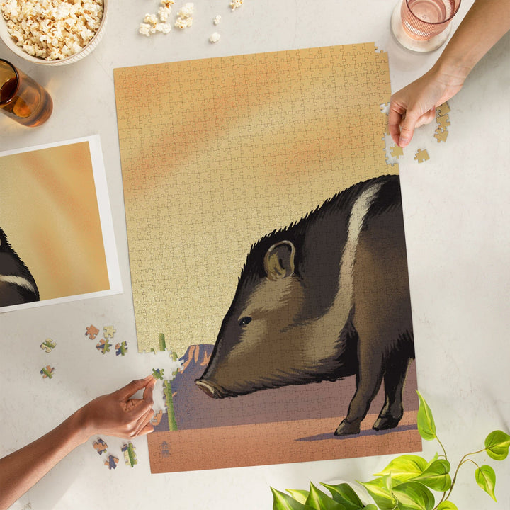 Javelina, Lithograph, Jigsaw Puzzle Puzzle Lantern Press 
