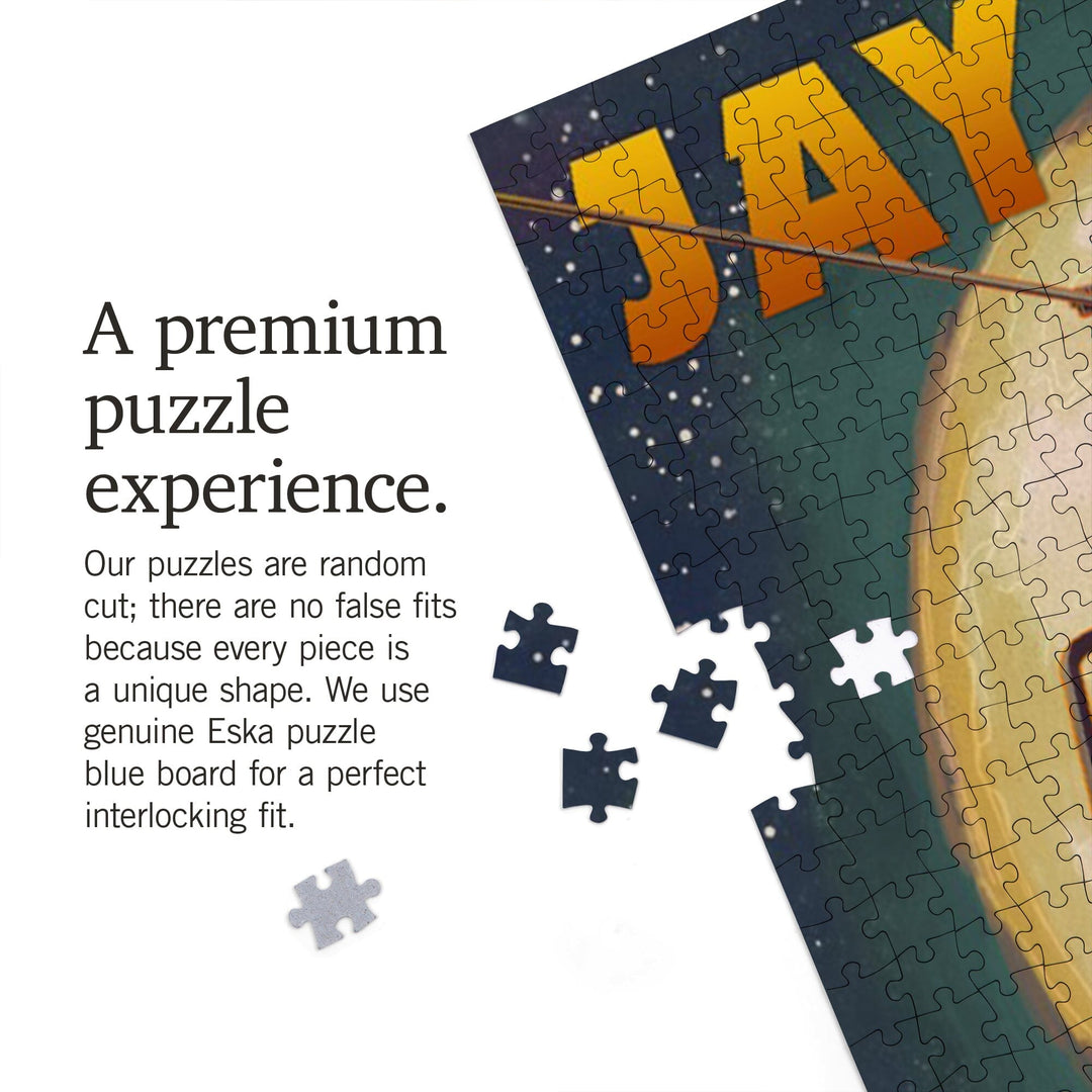 Jay Peak, Vermont, Ski Lift and Full Moon with Snowboarder, Jigsaw Puzzle Puzzle Lantern Press 