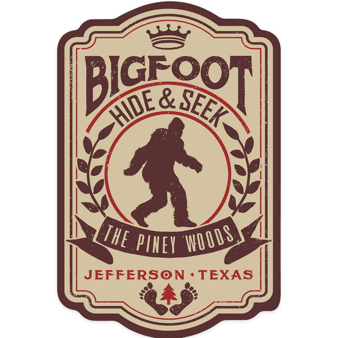 Jefferson, Texas, Bigfoot Hide and Seek, Contour, Vinyl Sticker - Lantern Press