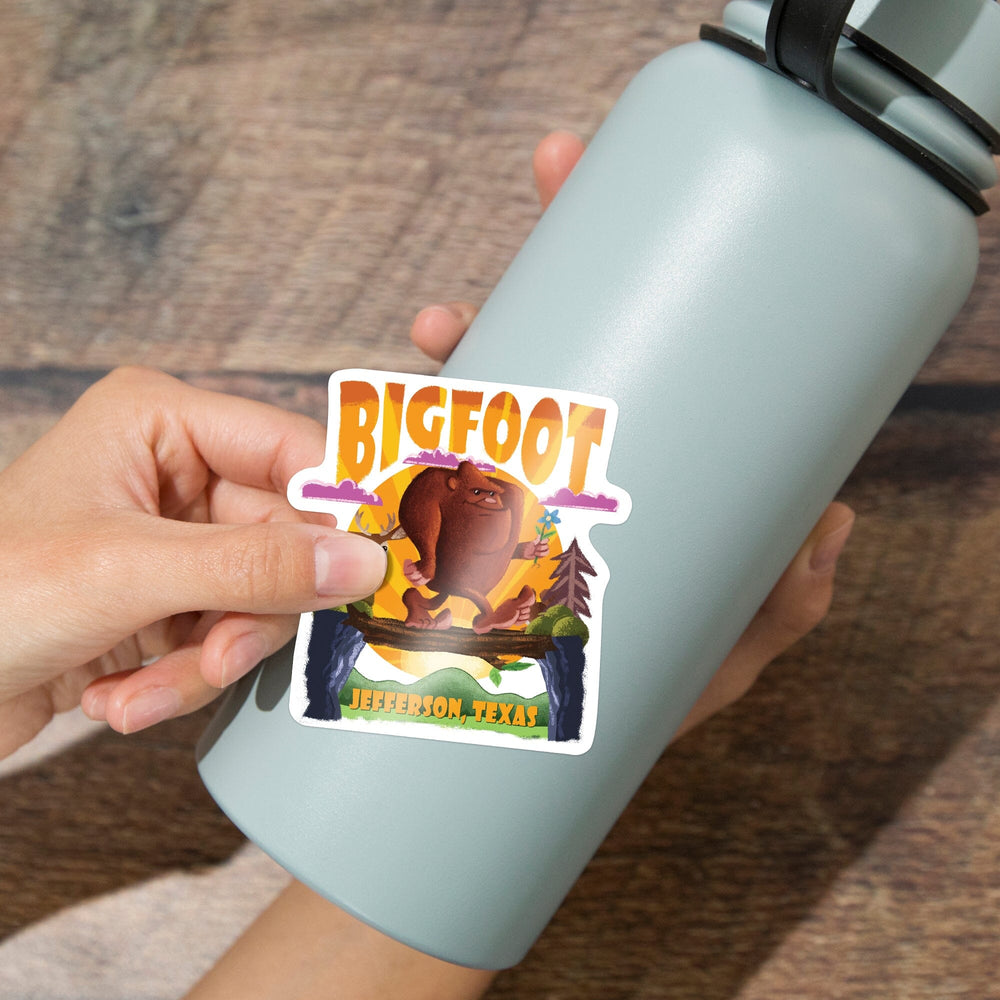 Jefferson, Texas, Mid-Century Inspired Bigfoot, Contour, Vinyl Sticker - Lantern Press
