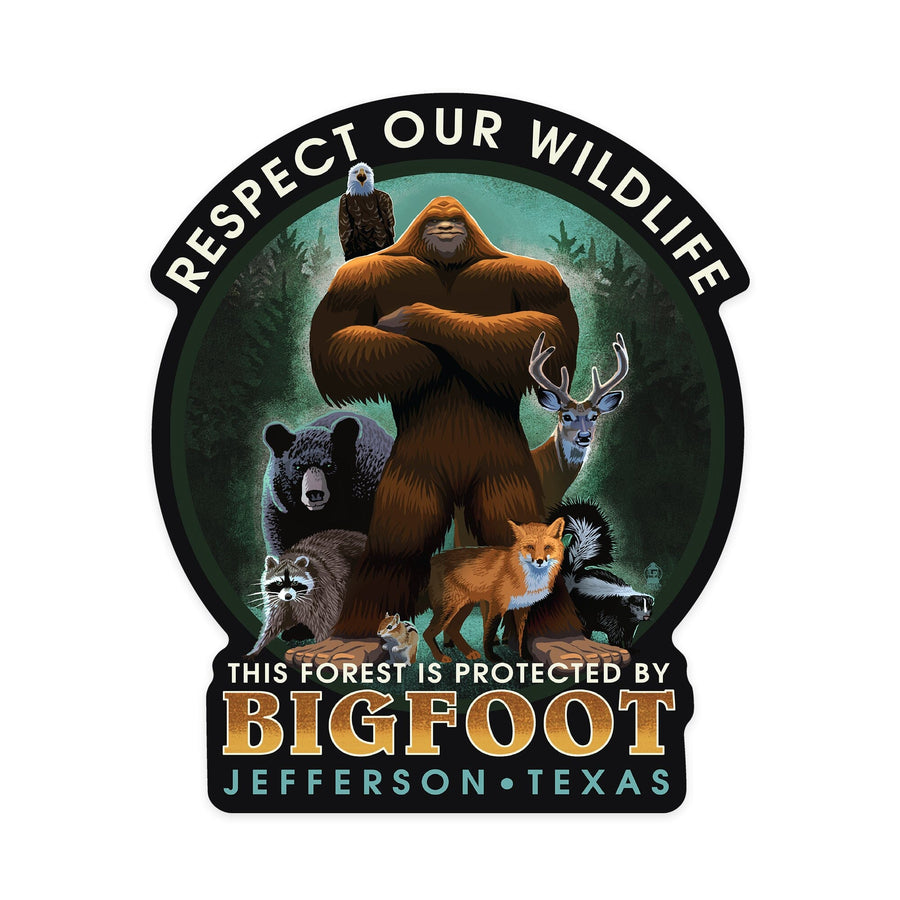 Jefferson, Texas, The Forest is Protected by Bigfoot, Contour, Vinyl Sticker - Lantern Press