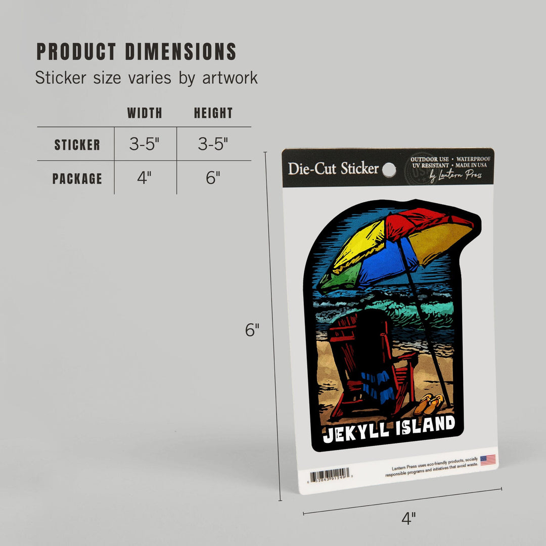 Jekyll Island, Beach Chair, Scratchboard, Contour, Vinyl Sticker Sticker Lantern Press 