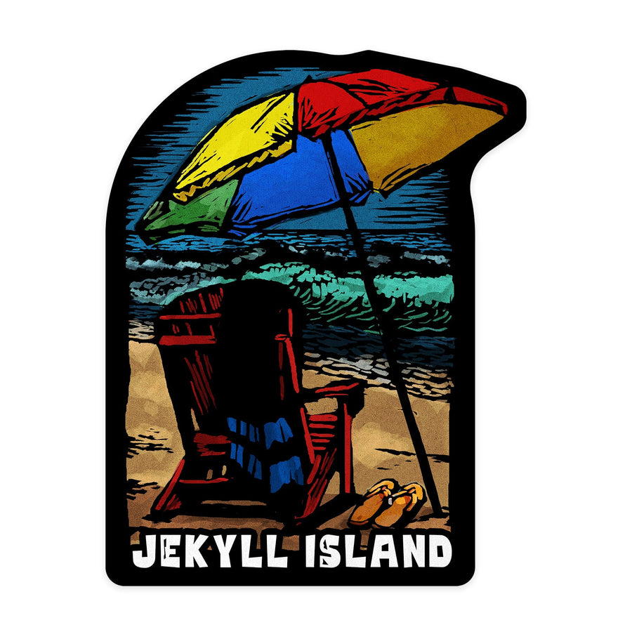 Jekyll Island, Beach Chair, Scratchboard, Contour, Vinyl Sticker Sticker Lantern Press 