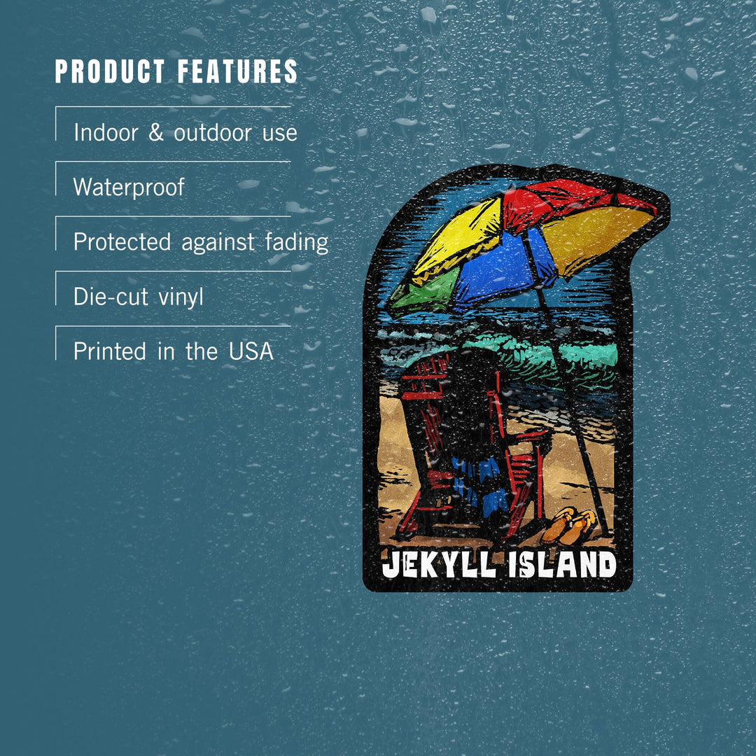 Jekyll Island, Beach Chair, Scratchboard, Contour, Vinyl Sticker Sticker Lantern Press 