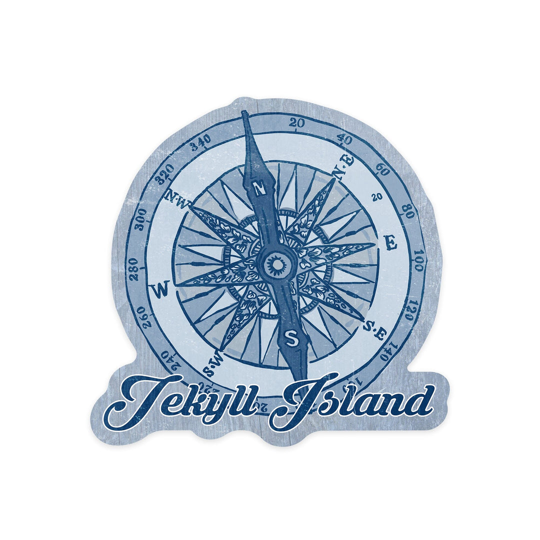 Jekyll Island, Compass, Blue, Coastal Icon, Contour, Vinyl Sticker Sticker Lantern Press 