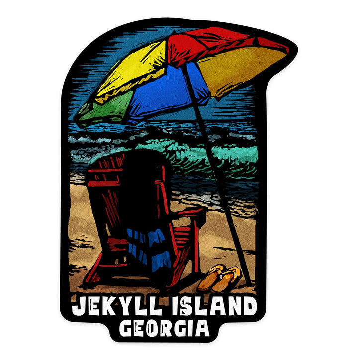 Jekyll Island, Georgia, Beach Chair, Scratchboard, Contour, Vinyl Sticker Sticker Lantern Press 