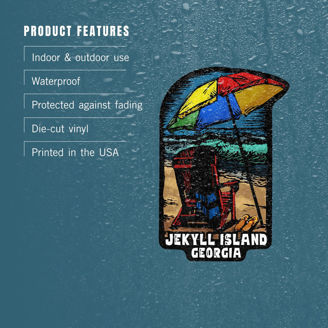 Jekyll Island, Georgia, Beach Chair, Scratchboard, Contour, Vinyl Sticker Sticker Lantern Press 