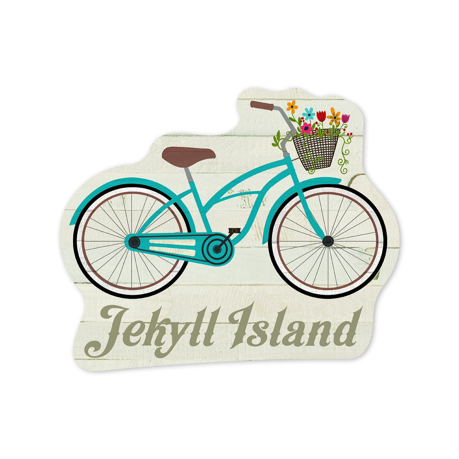 Jekyll Island, Georgia, Beach Cruiser and Basket, Contour, Vinyl Sticker - Lantern Press