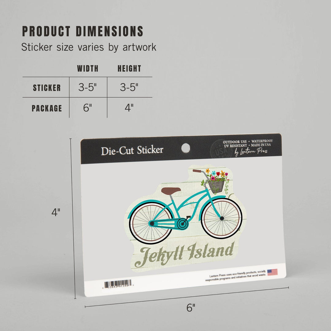 Jekyll Island, Georgia, Beach Cruiser and Basket, Contour, Vinyl Sticker - Lantern Press