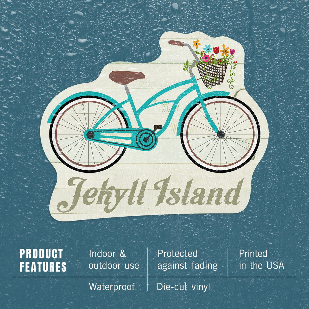 Jekyll Island, Georgia, Beach Cruiser and Basket, Contour, Vinyl Sticker - Lantern Press