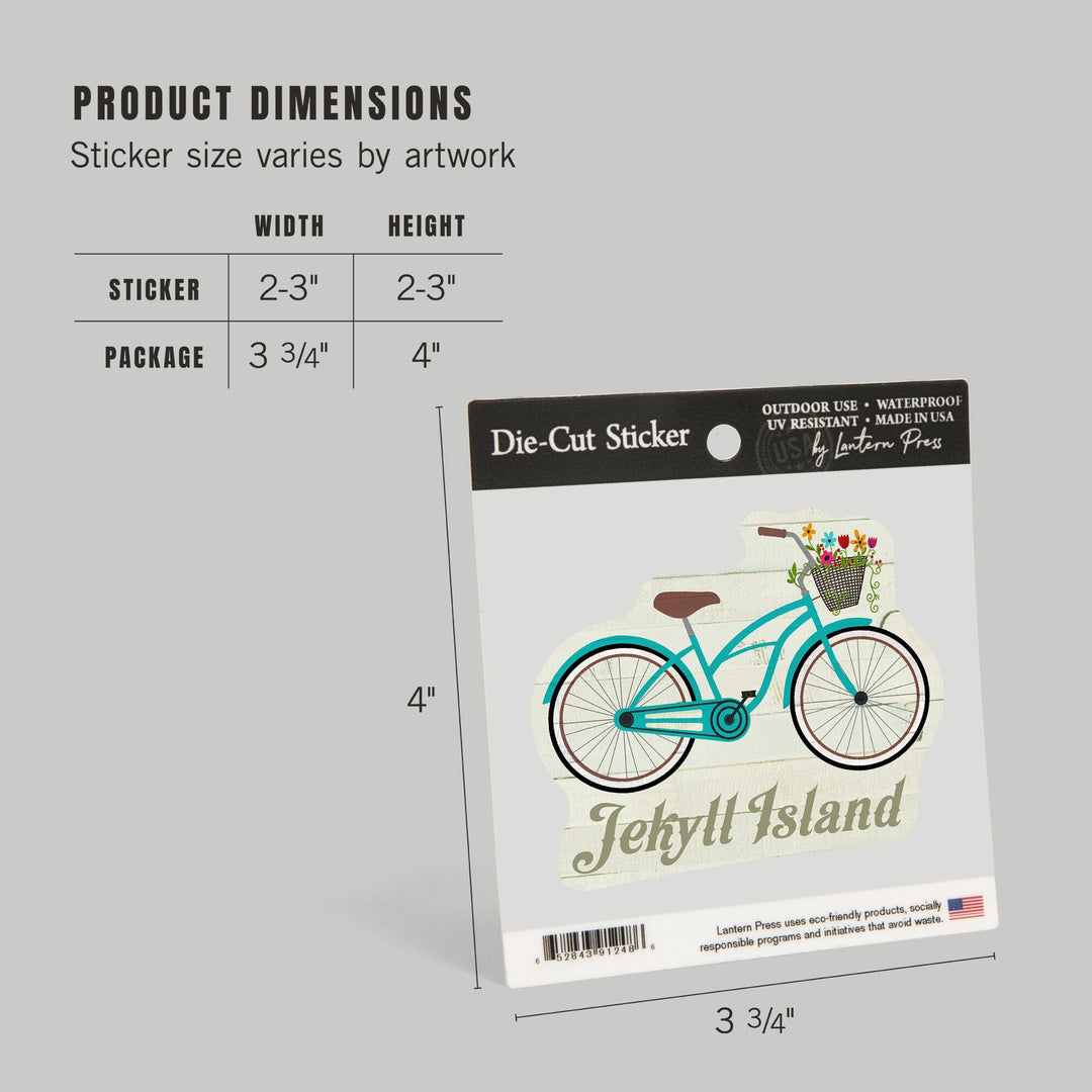 Jekyll Island, Georgia, Beach Cruiser and Basket, Contour, Vinyl Sticker - Lantern Press