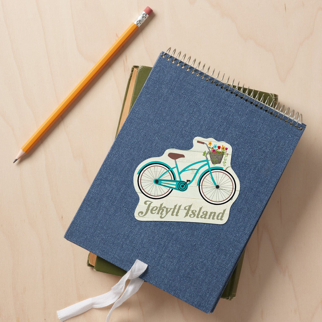Jekyll Island, Georgia, Beach Cruiser and Basket, Contour, Vinyl Sticker - Lantern Press
