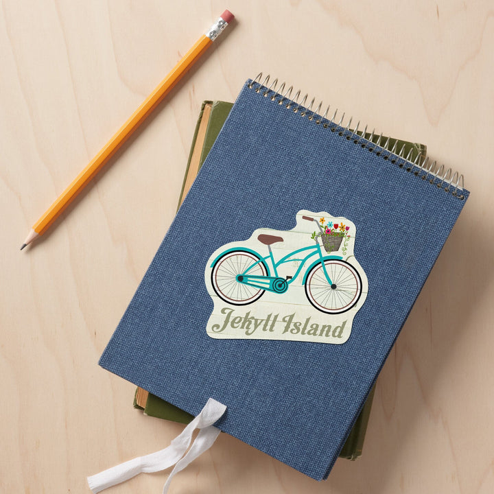 Jekyll Island, Georgia, Beach Cruiser and Basket, Contour, Vinyl Sticker - Lantern Press