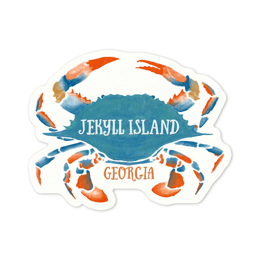 Jekyll Island, Georgia, Blue Crab, Watercolor, Contour, Lantern Press Artwork, Vinyl Sticker Sticker Lantern Press 