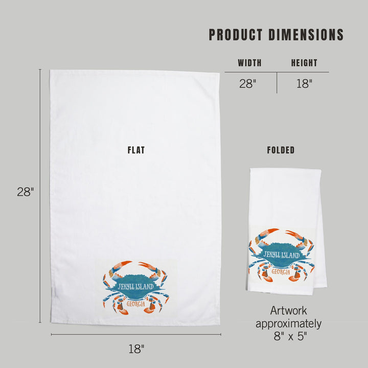 Jekyll Island, Georgia, Blue Crab, Watercolor, Contour, Organic Cotton Kitchen Tea Towels Kitchen Lantern Press 