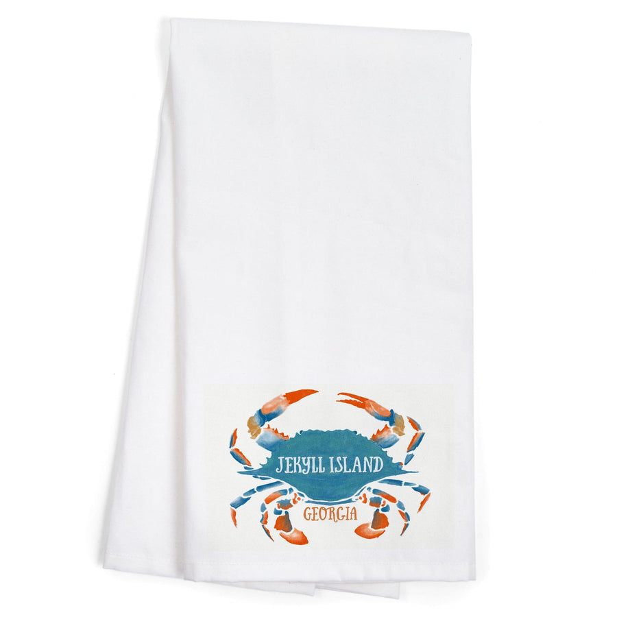 Jekyll Island, Georgia, Blue Crab, Watercolor, Contour, Organic Cotton Kitchen Tea Towels Kitchen Lantern Press 
