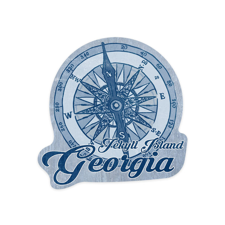 Jekyll Island, Georgia, Compass, Blue, Coastal Icon, Contour, Vinyl Sticker Sticker Lantern Press 