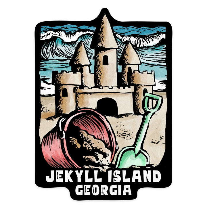 Jekyll Island, Georgia, Sandcastle Scratchboard, Contour, Lantern Press Artwork, Vinyl Sticker Sticker Lantern Press 
