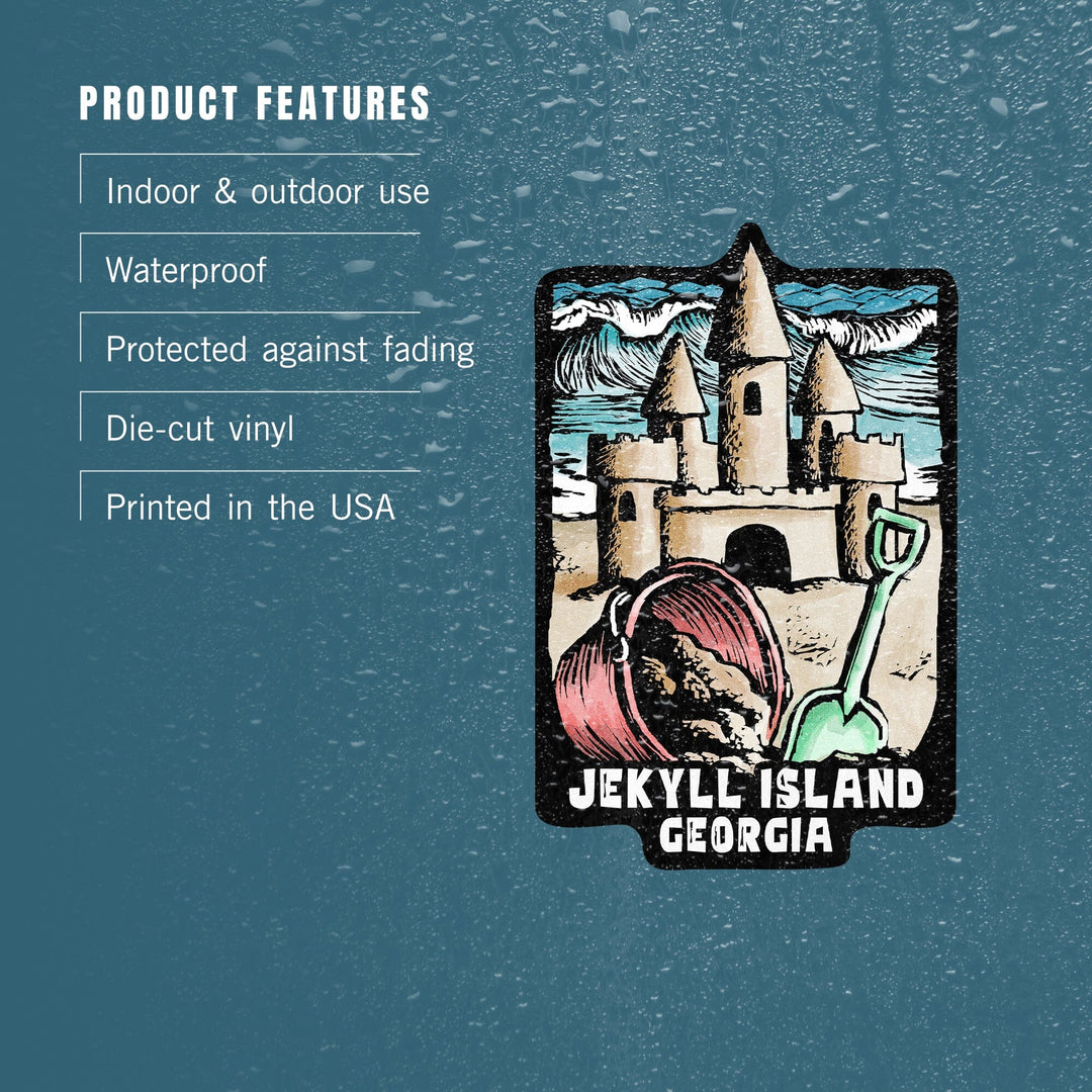 Jekyll Island, Georgia, Sandcastle Scratchboard, Contour, Lantern Press Artwork, Vinyl Sticker Sticker Lantern Press 