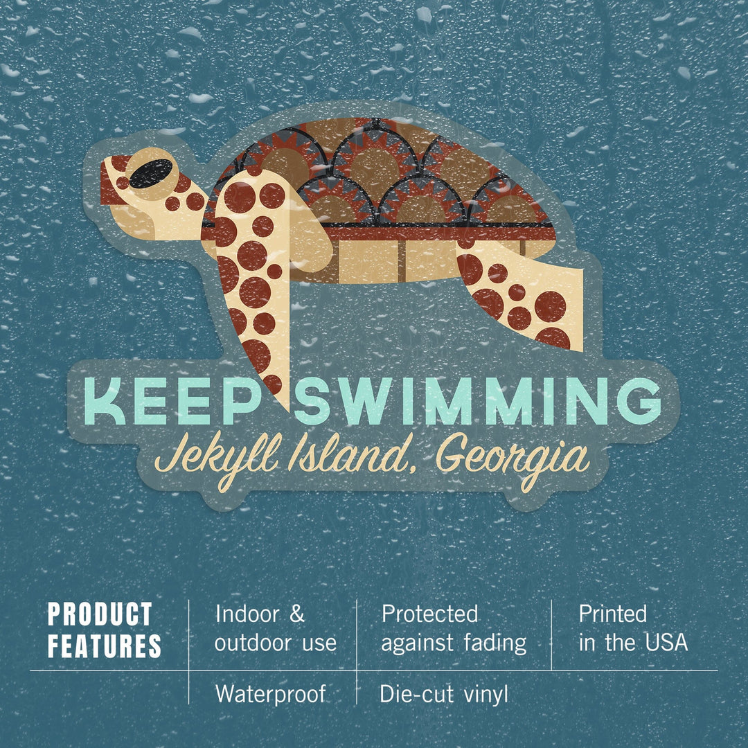 Jekyll Island, Georgia, Sea Turtle, Keep Swimming, Geometric, Contour, Lantern Press Artwork, Vinyl Sticker - Lantern Press