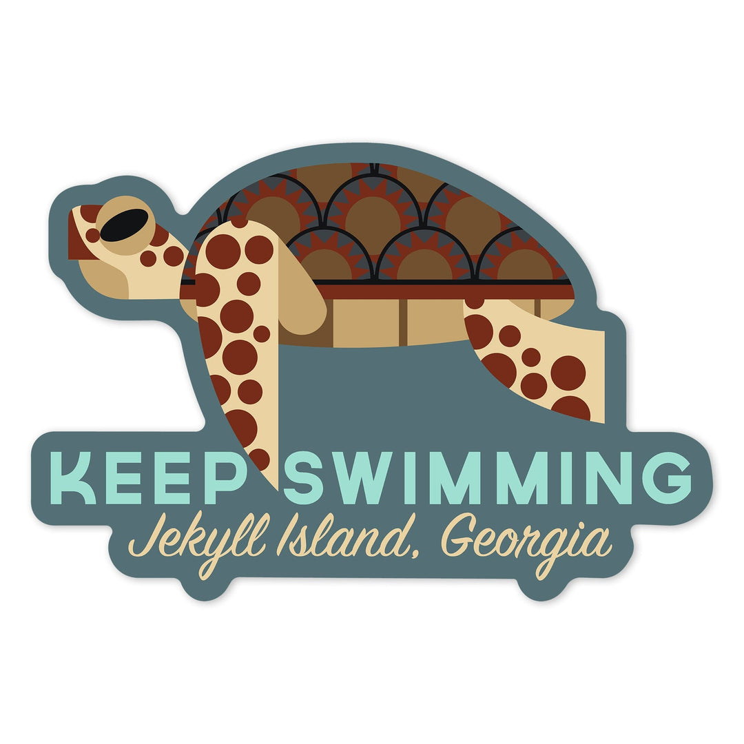 Jekyll Island, Georgia, Sea Turtle, Keep Swimming, Geometric, Contour, Lantern Press Artwork, Vinyl Sticker - Lantern Press