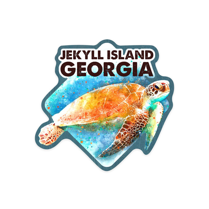 Jekyll Island, Georgia, Sea Turtle, Watercolor, Contour, Lantern Press Artwork, Vinyl Sticker Sticker Lantern Press 