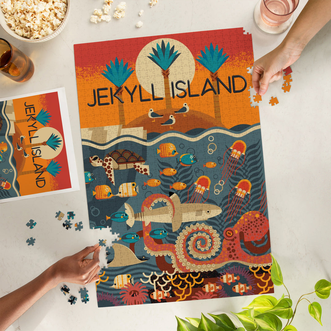 Jekyll Island, Georgia, Textured Geometric, Jigsaw Puzzle Puzzle Lantern Press 