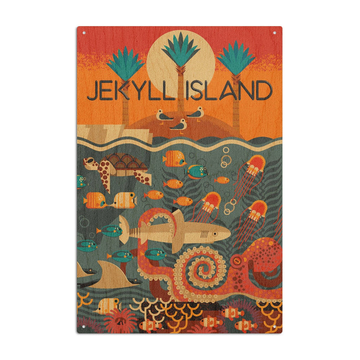 Jekyll Island, Georgia, Textured Geometric, Lantern Press Artwork, Wood Signs and Postcards Wood Lantern Press 6x9 Wood Sign 