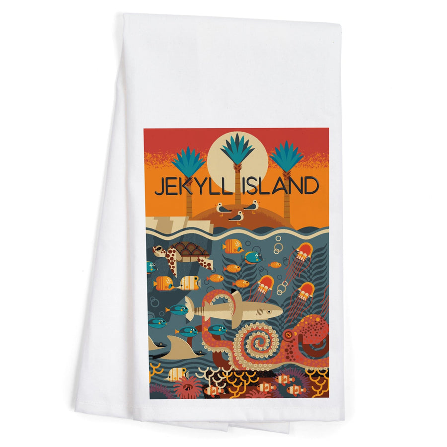 Jekyll Island, Georgia, Textured Geometric, Organic Cotton Kitchen Tea Towels Kitchen Lantern Press 
