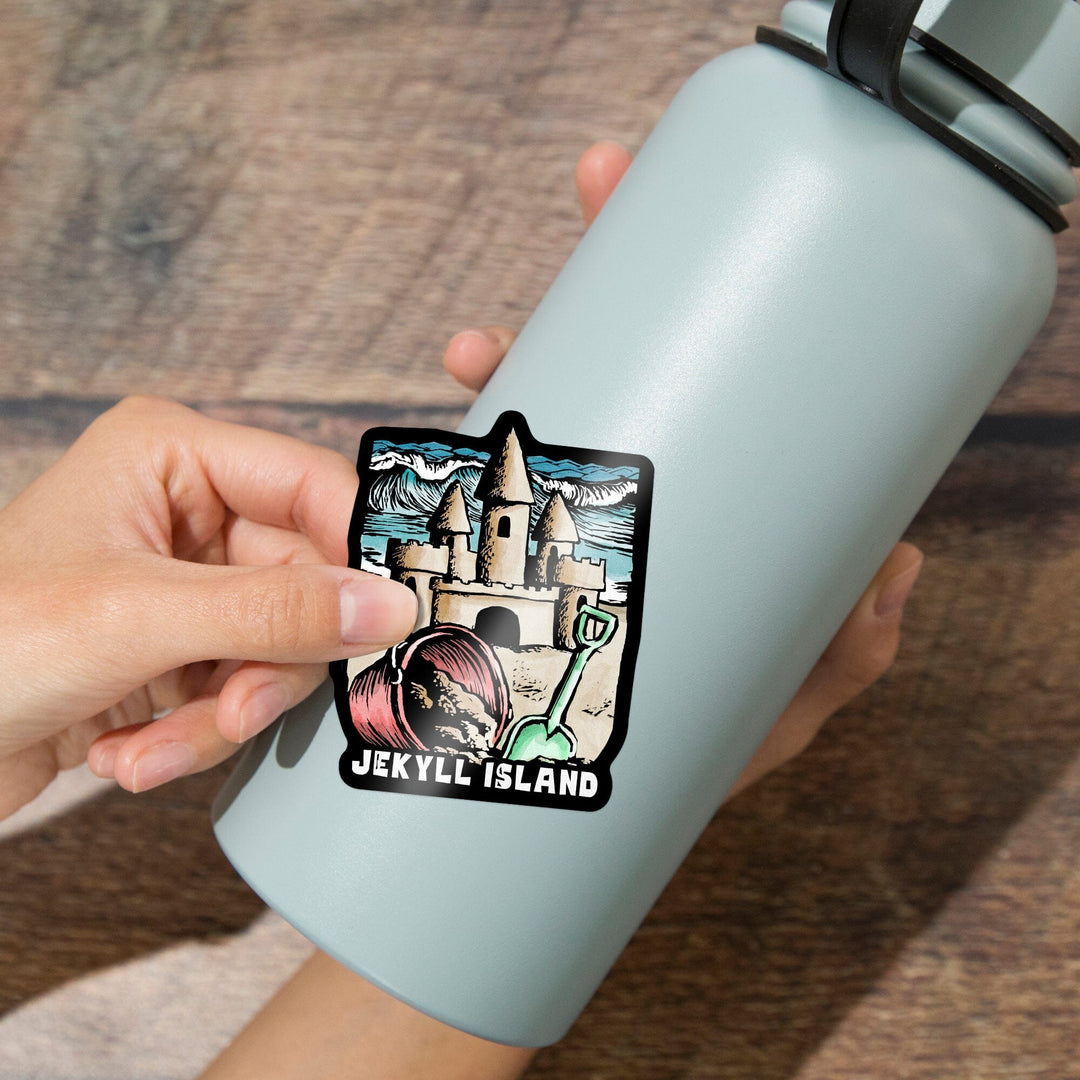 Jekyll Island, Sandcastle Scratchboard, Contour, Vinyl Sticker Sticker Lantern Press 