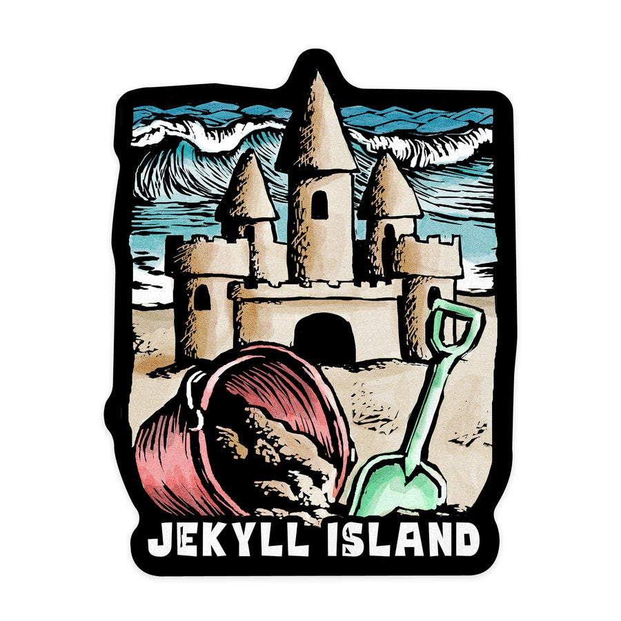 Jekyll Island, Sandcastle Scratchboard, Contour, Vinyl Sticker Sticker Lantern Press 